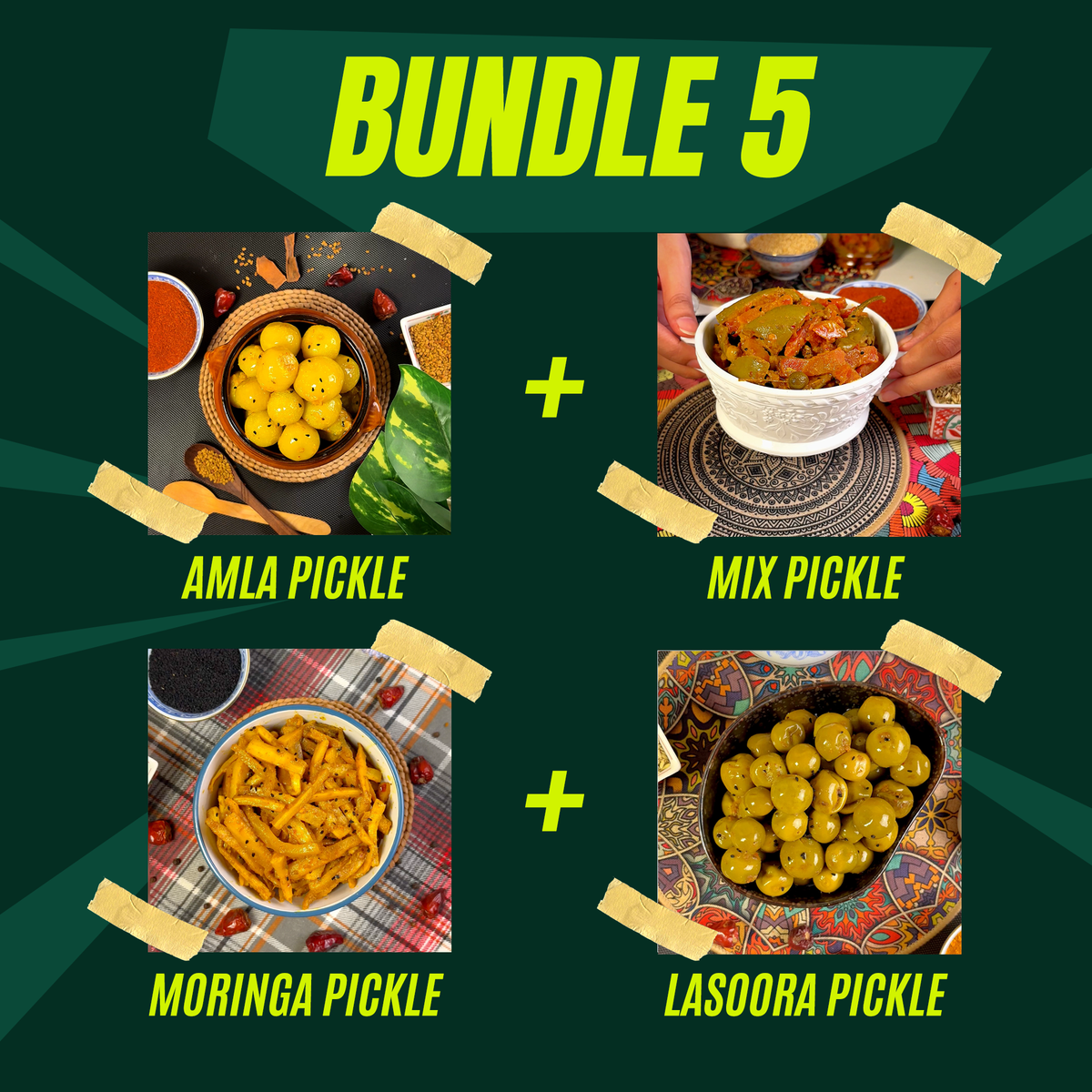 Amla, Mix, Moringa & Lasoora Pickle Combo – 500g Each (2kg Value Pack)